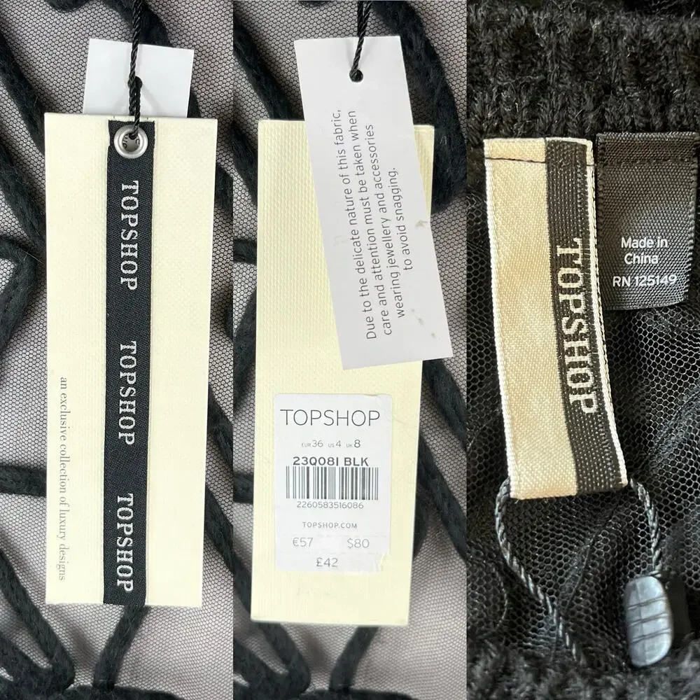 Topshop Crop Top Black 4 Crochet Sheer New